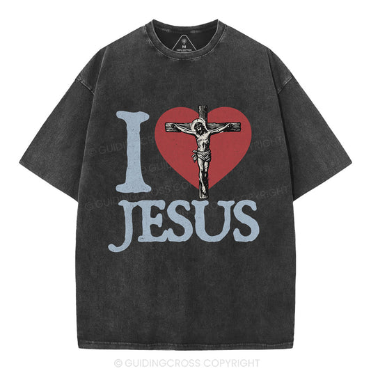 I Love Jesus Christian Washed T-Shirt Sale - GuidingCross