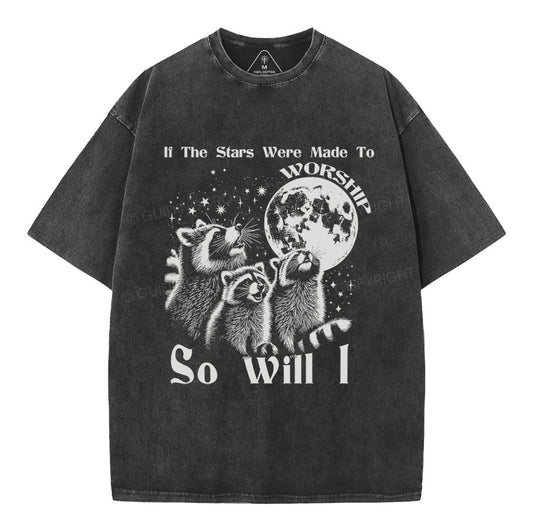 If The Stars Were Made To Worship Raccoon Christian Washed T-Shirt Sale - GuidingCross