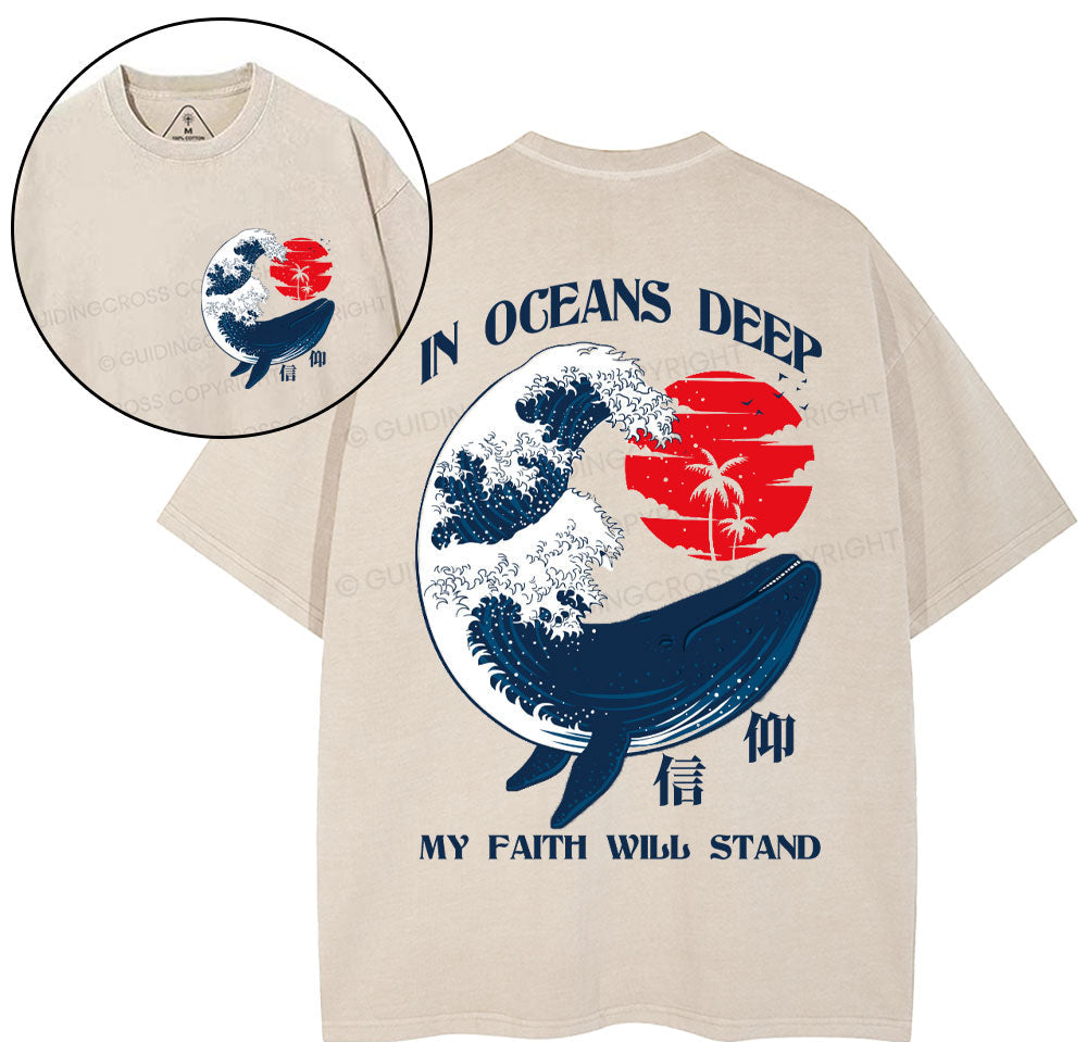In Oceans Deep My Faith Will Stand Whale Christian Washed T-Shirt Sale - GuidingCross
