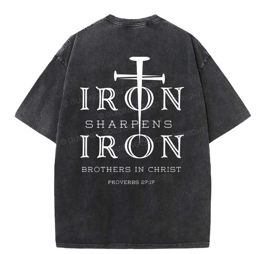 Iron Sharpens Iron Christian Washed T-Shirt Sale - GuidingCross