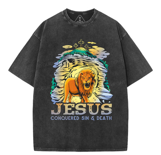 Jesus Conquered Sins And Death Christian Washed TShirt