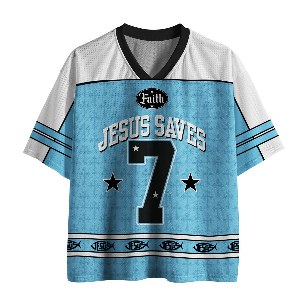 UniJames Jesus Saves Light Blue Christian Mesh Jersey