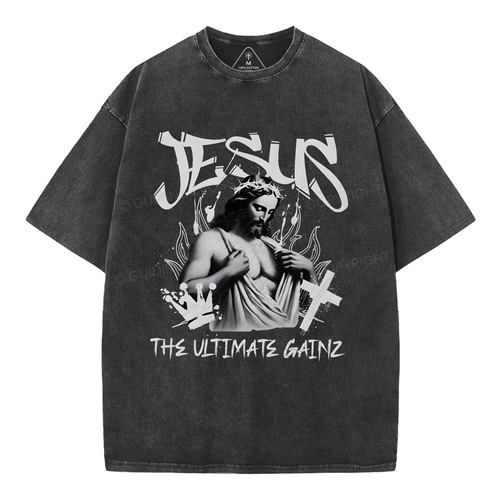 Jesus The Ultimate Gainz Christian Washed TShirt