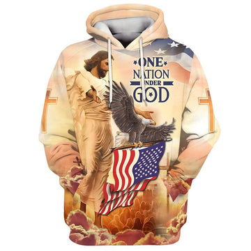 Uni Jesus American Eagles Flag One Nation Under God 3D Hoodie