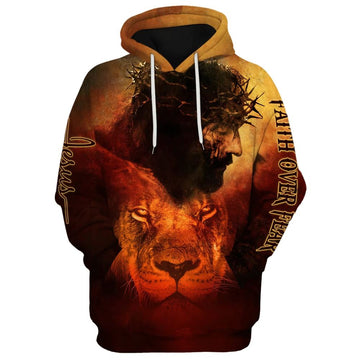 Uni Jesus And Lion Faith Over Fear 3D Hoodie