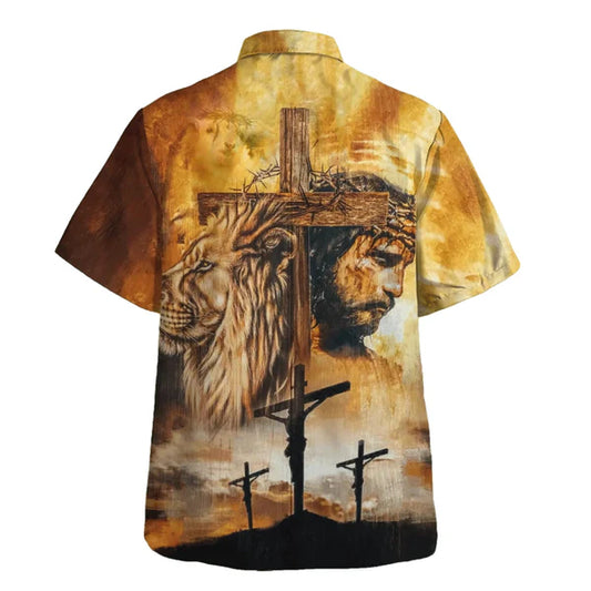 UniJames Jesus And Lion Hawaiian Shirts For Men - Christian Hawaiian Shirt - Hawaiian Summer Shirts