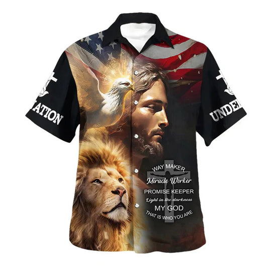 UniJames Jesus Christ Lion Way Maker Miracle Worker Hawaiian Shirts For Men - Christian Hawaiian Shirt - Hawaiian Summer Shirts