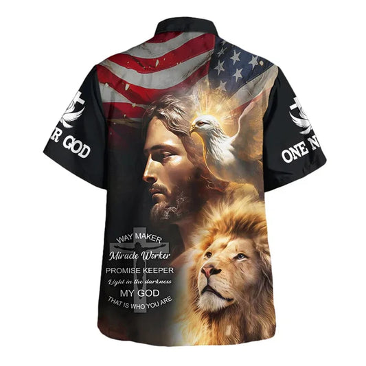 UniJames Jesus Christ Lion Way Maker Miracle Worker Hawaiian Shirts For Men - Christian Hawaiian Shirt - Hawaiian Summer Shirts