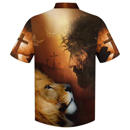 UniJames Jesus Cross One Nation Under God Hawaiian Shirt - Best Hawaiian Shirts - Christian Hawaiian Shirt