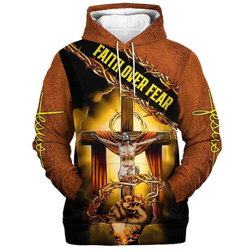 Jesus Crown Of Thorns Hoodie Faith Over Fear Hoodies Jesus Hoodie Men & Women, God 3D Printed Hoodie, Christian Apparel Hoodies