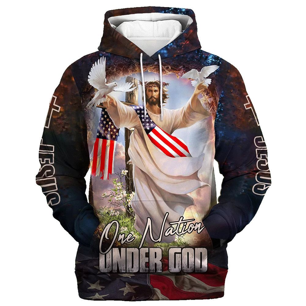 Jesus Dove Hoodie One Nation Under God Hoodies Jesus Hoodie Men & Women, God 3D Printed Hoodie, Christian Apparel Hoodies