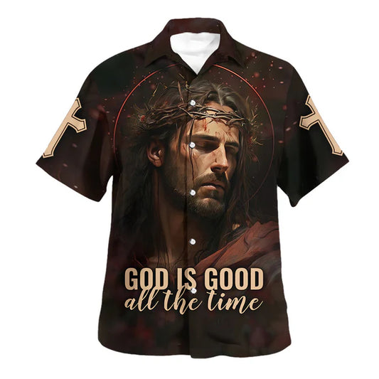UniJames Jesus Face God Is Good All The Time Hawaiian Shirt - Christian Hawaiian Shirt - Religious Hawaiian Shirts