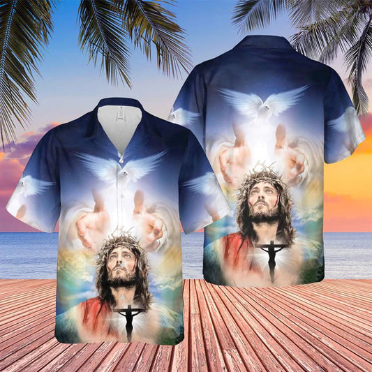UniJames Jesus Hand Of God Dove Hawaiian Shirts - Religious Hawaiian Shirts - Hawaiian Christian For Men Women