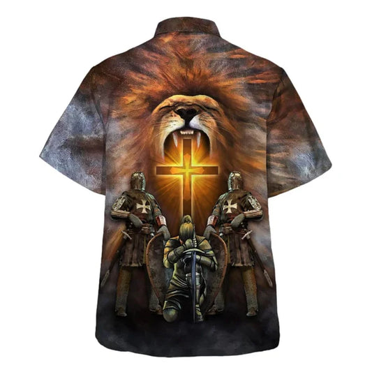 UniJames Jesus Is My Savior A Child Of God A Man Of Faith A Warrior Of Christ Lion Cross Hawaiian Shirt - Christian Hawaiian Shirt - Religious Hawaiian Shirts