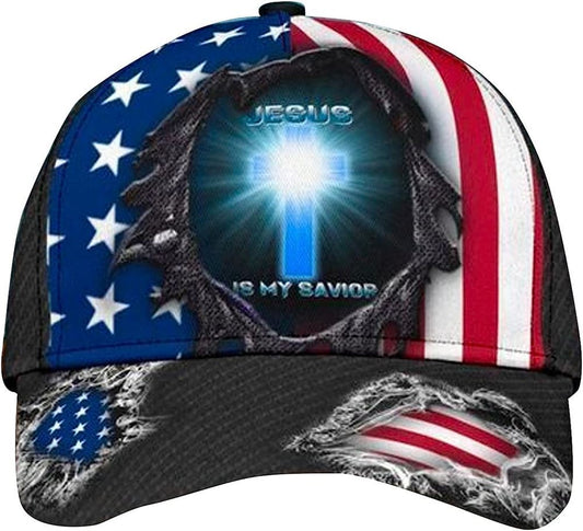 Uni Jesus Is My Savior American Flag Jesus Cross Light Cap