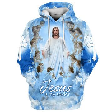 Jesus Is My Savior Hoodie Jesus And Angels 3D Hoodies Jesus Hoodie Men & Women, God 3D Printed Hoodie, Christian Apparel Hoodies