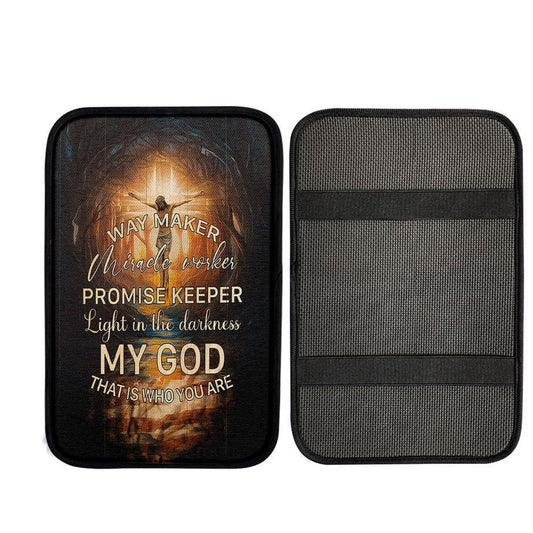 Uni Jesus On The Cross Car Armrest Pad - Way Maker Miracle Worker Promise Keeper Car Armrest Pad