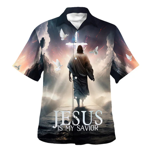 UniJames Jesus Walk Water Jesus Is My Savior Hawaiian Shirt - Christian Hawaiian Shirt - Religious Hawaiian Shirts