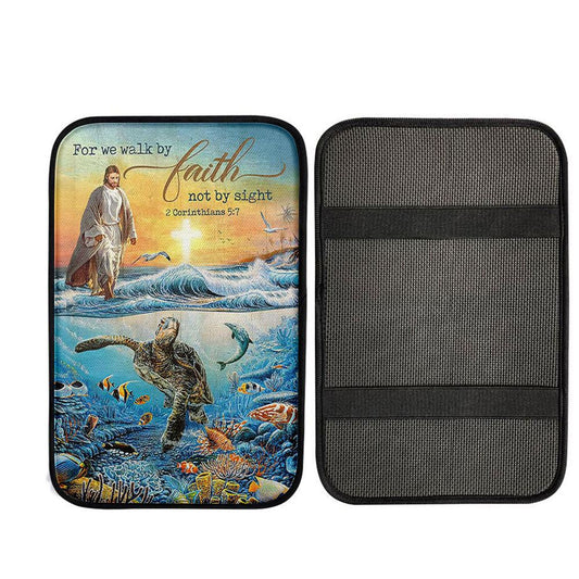 Uni Jesus Walking On Water Car Armrest Pad - For We Walk By Faith Ocean Turtle Car Armrest Pad