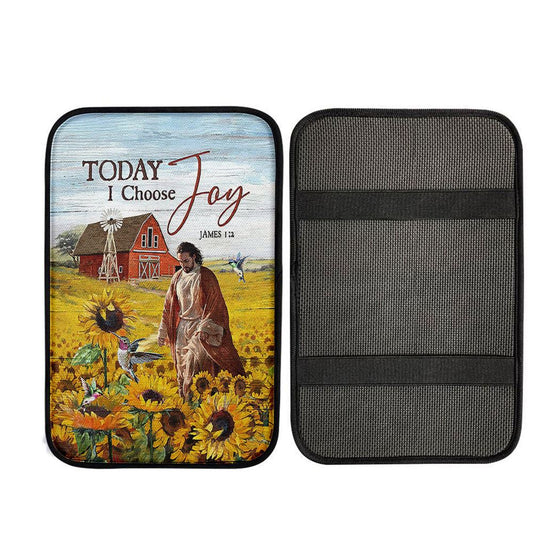 Uni Jesus Walks Sunflower Field Car Armrest Pad - Today I Choose Joy Car Armrest Pad