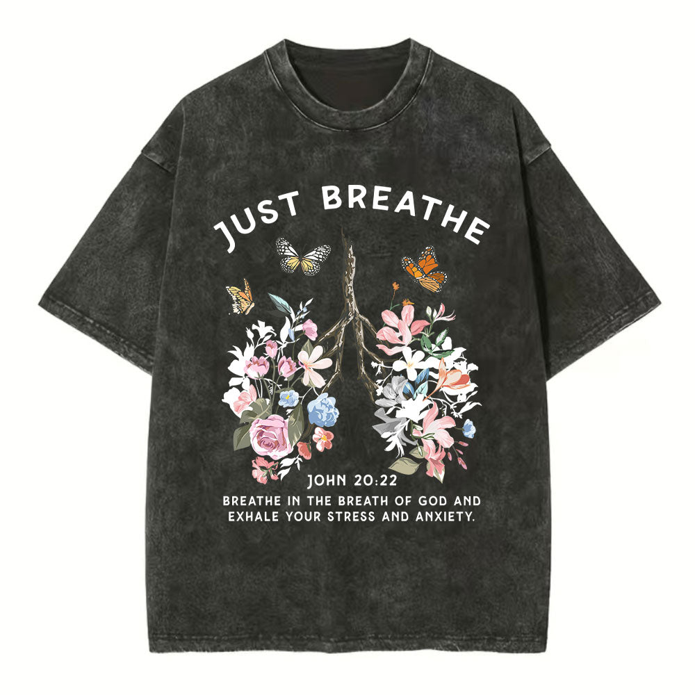Just Breathe Boho Christian Washed TShirt