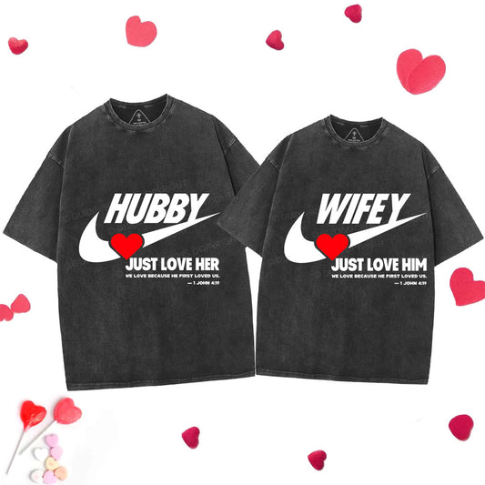 Just Love Him Her Christian Couple Washed T-Shirt Sale - GuidingCross