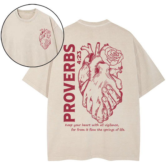 Keep Your Heart With All Vigilance Christian Washed T-Shirt Sale - GuidingCross