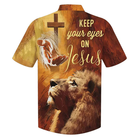 UniJames Keep Our Eyes On Jesus Hawaiian Shirt For Men - Hand Of Jesus Lion Hawaiian Shirts - Christian Hawaiian Shirt