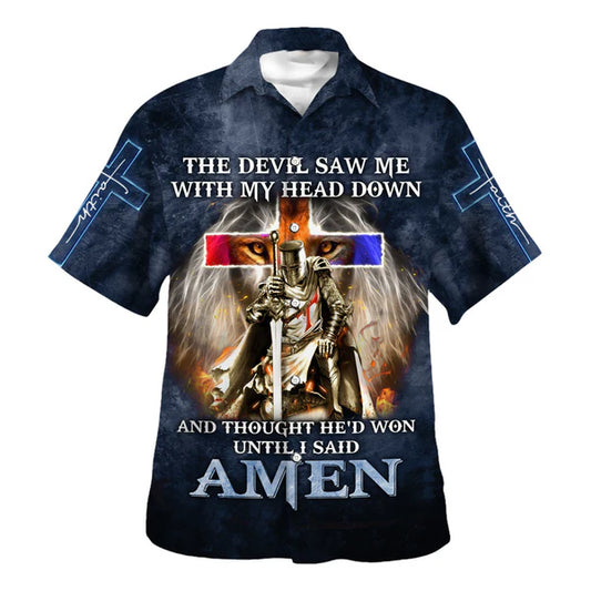 UniJames Knight Templar The Devil Saw Me With My Head Down Lion Hawaiian Shirt - Christian Hawaiian Shirt - Religious Hawaiian Shirts