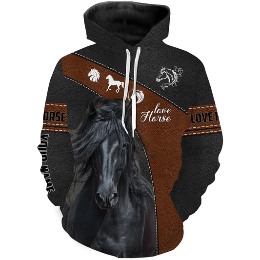 Uni Custom Name Black Horse Lover 3D Hoodie