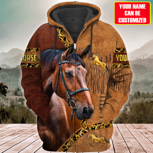 Uni Custom Name Brown Horse Lovers 3D Hoodie