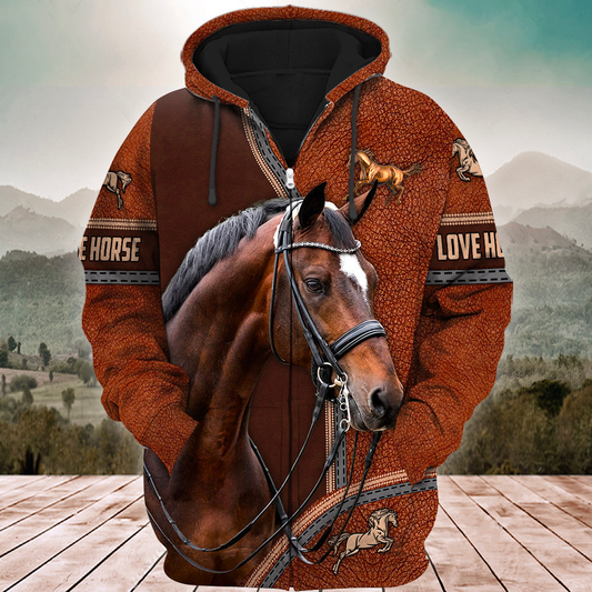 Uni Brown Horse Lovers 3D Hoodie