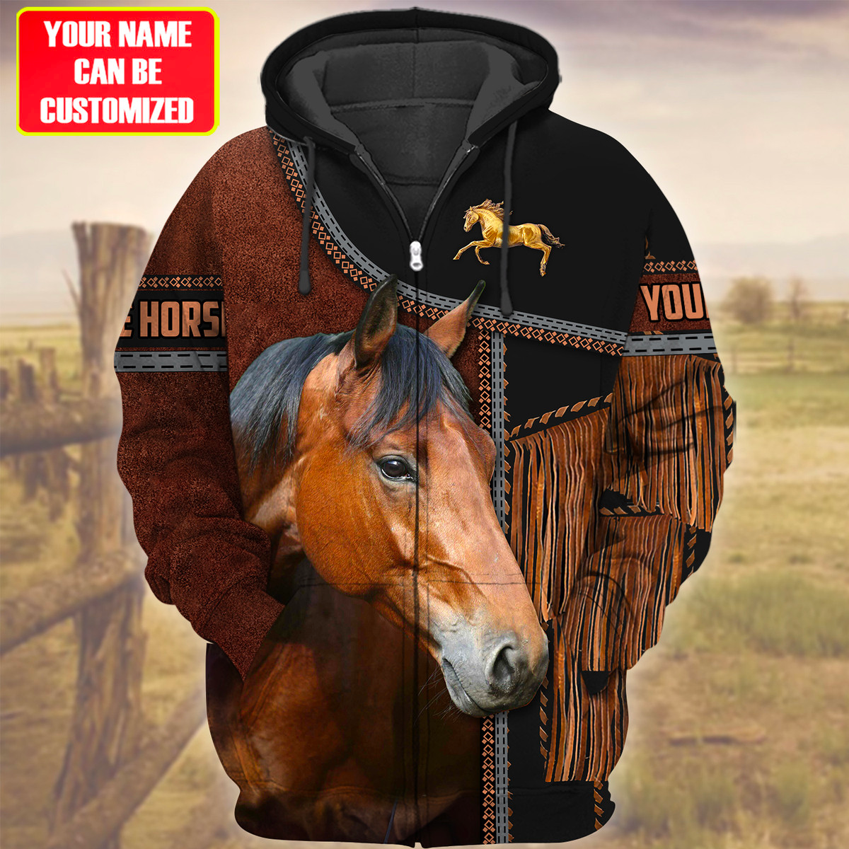 Uni Custom Name Brown Horse Lovers 3D Hoodie