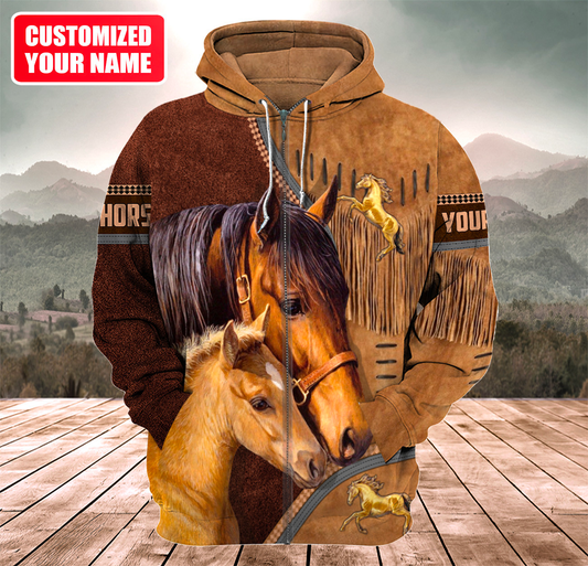 Uni Custom Name Brown Horse Lovers 3D Hoodie