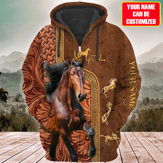 Uni Custom Name Brown Horse Lovers 3D Hoodie