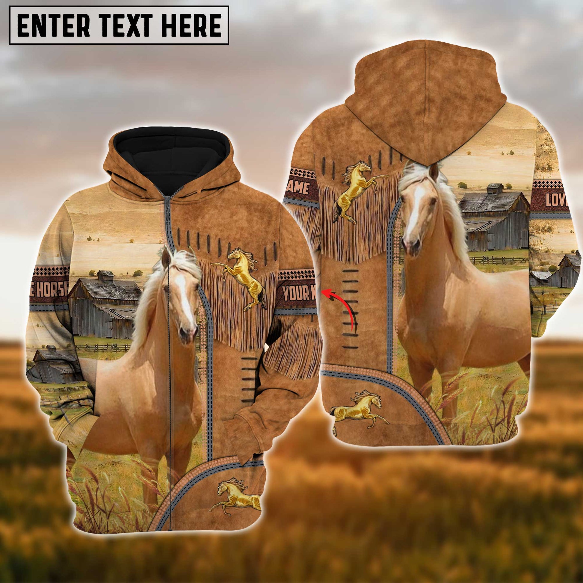 Uni Custom Name Farm Horse Lovers 3D Printed Hoodie