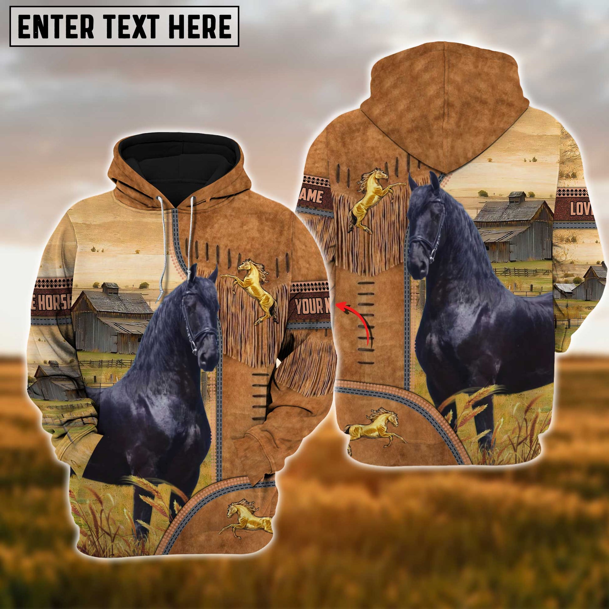 Uni Custom Name Farm Horse Lovers 3D Printed Hoodie