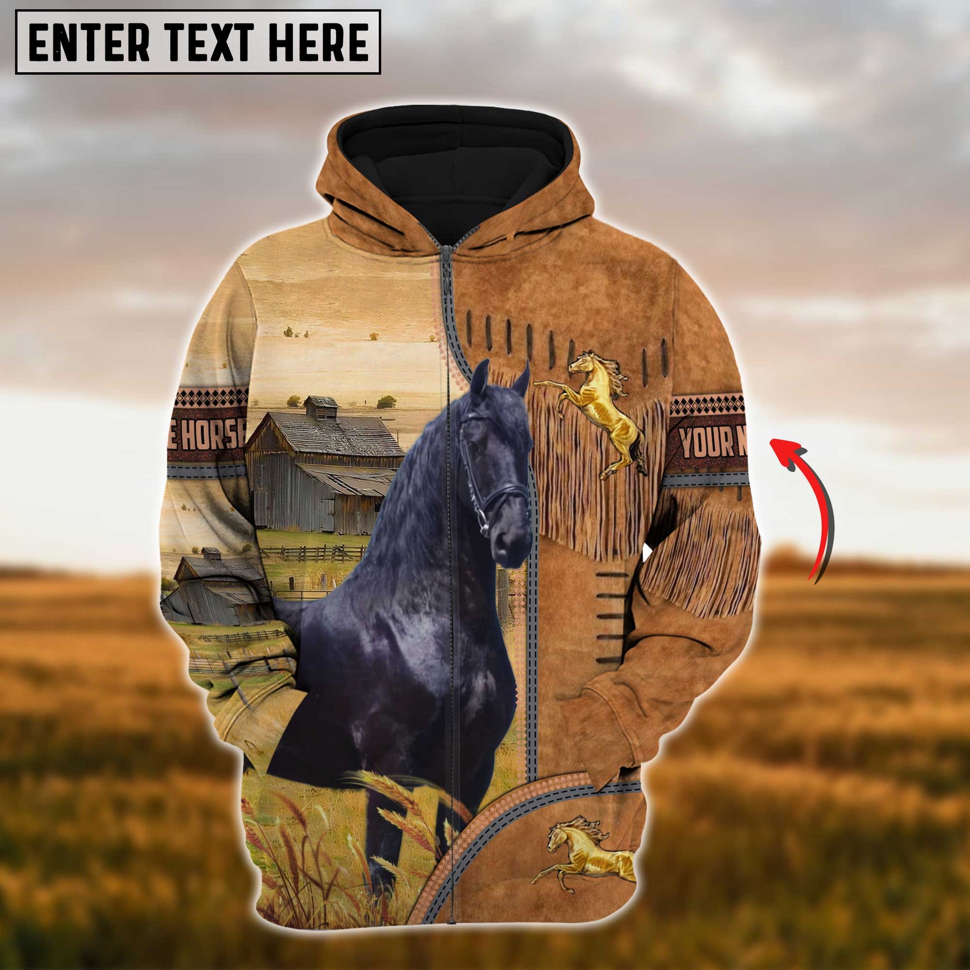 Uni Custom Name Farm Horse Lovers 3D Printed Hoodie