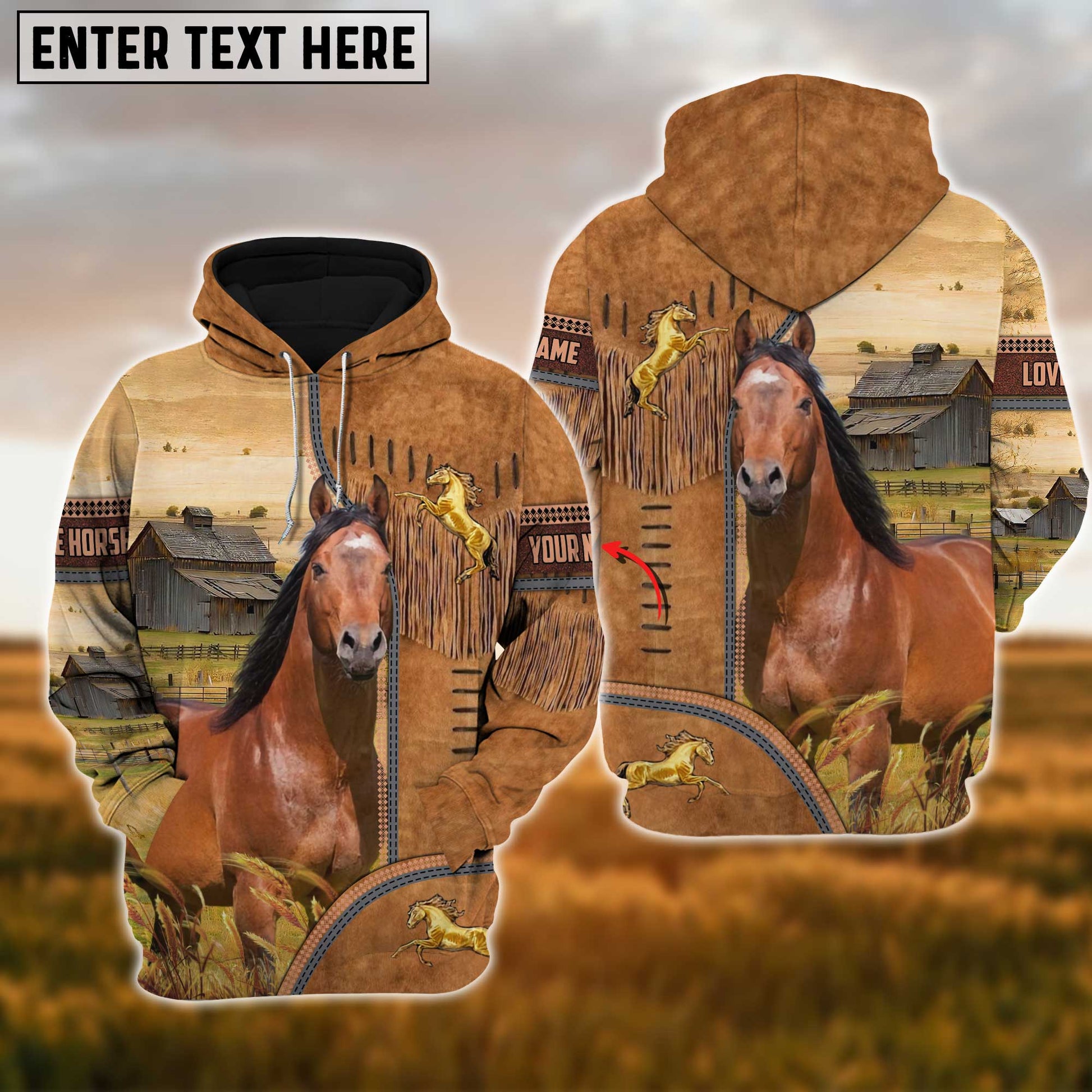 Uni Custom Name Farm Horse Lovers 3D Printed Hoodie