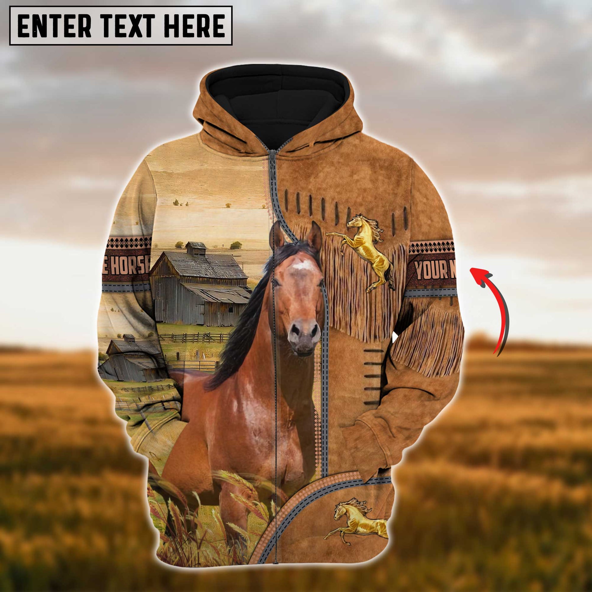 Uni Custom Name Farm Horse Lovers 3D Printed Hoodie