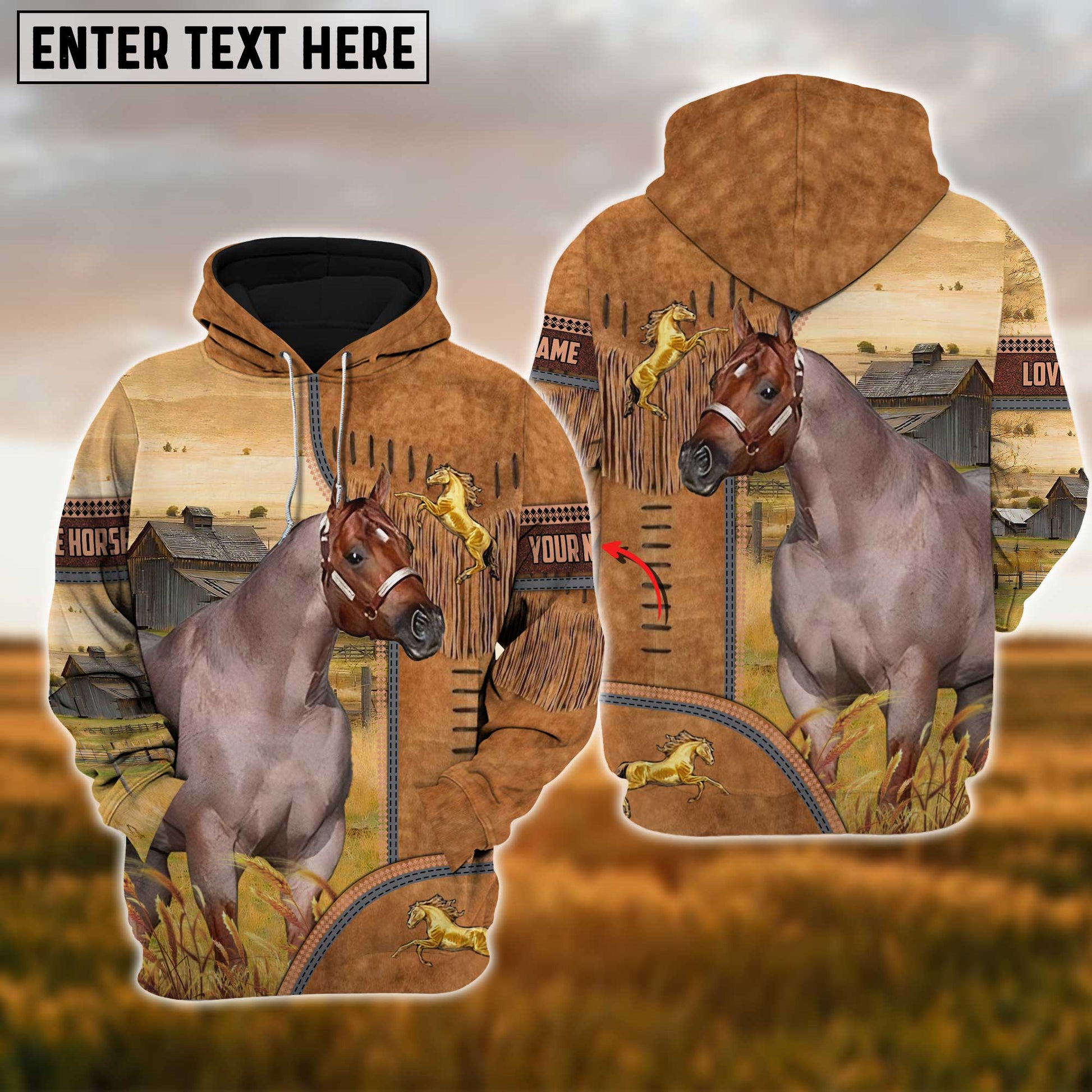 Uni Custom Name Farm Horse Lovers 3D Printed Hoodie