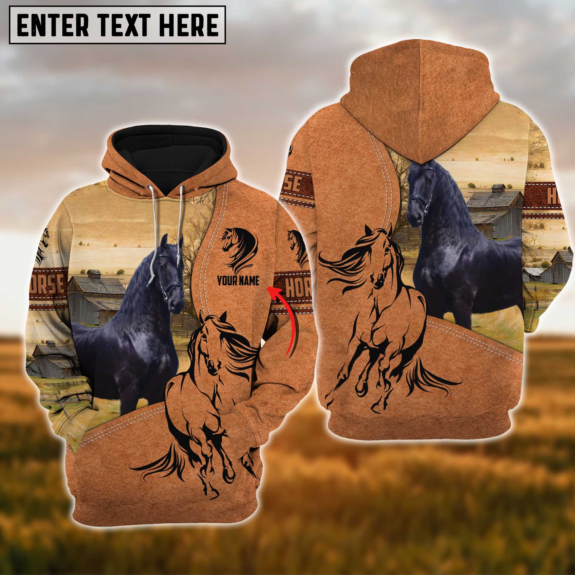 Uni Custom Name Farm Horse Lovers 3D Printed Hoodie