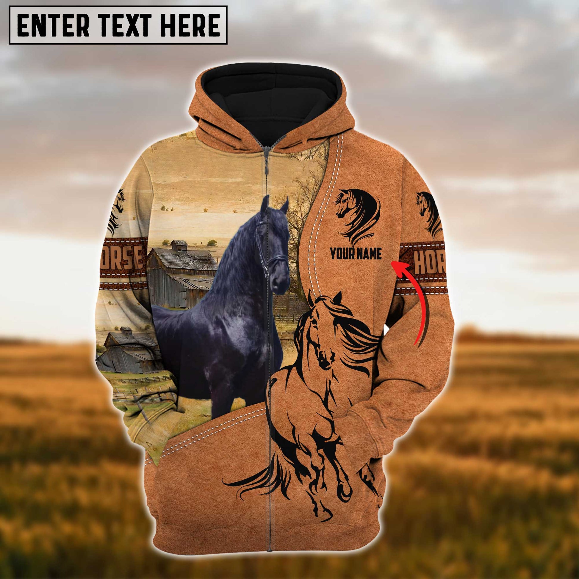 Uni Custom Name Farm Horse Lovers 3D Printed Hoodie