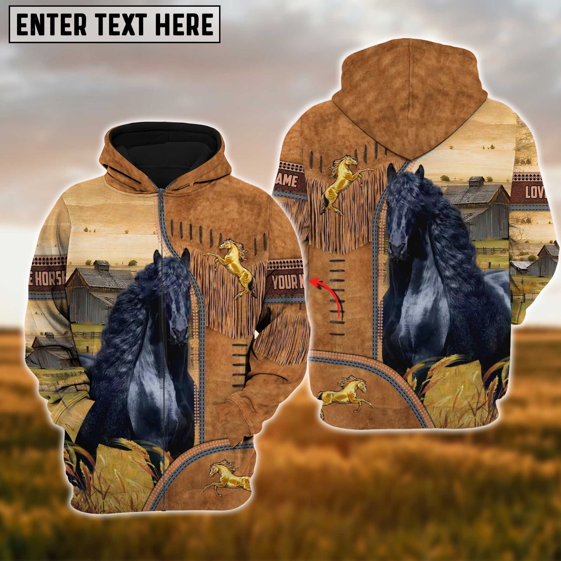 Uni Custom Name Farm Horse Lovers 3D Printed Hoodie