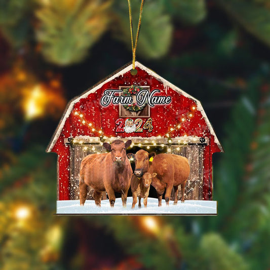Uni Red Angus Cattle Christmas Gift Red Barn Custom Shape Acrylic Ornament