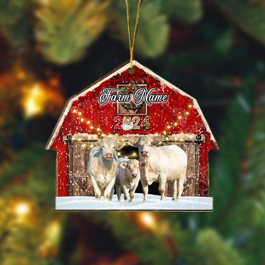 Uni Charolais Cattle Christmas Gift Red Barn Custom Shape Acrylic Ornament
