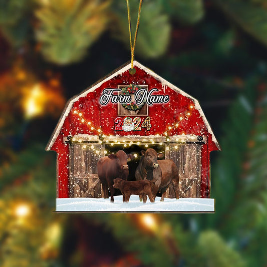Uni Beefmaster Cattle Christmas Gift Red Barn Custom Shape Acrylic Ornament