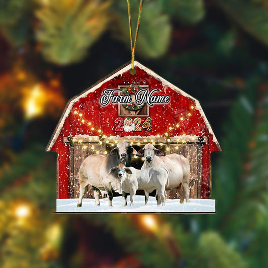 Uni Brahman Cattle Christmas Gift Red Barn Custom Shape Acrylic Ornament