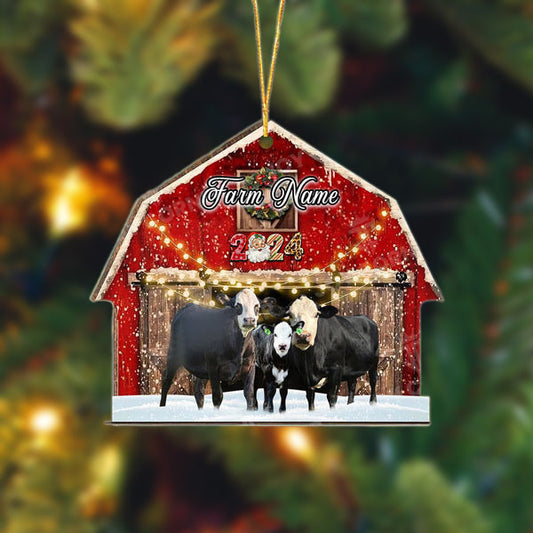 Uni Black Baldy Cattle Christmas Gift Red Barn Custom Shape Acrylic Ornament