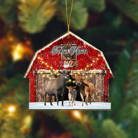 Uni Jersey Cattle Christmas Gift Red Barn Custom Shape Acrylic Ornament